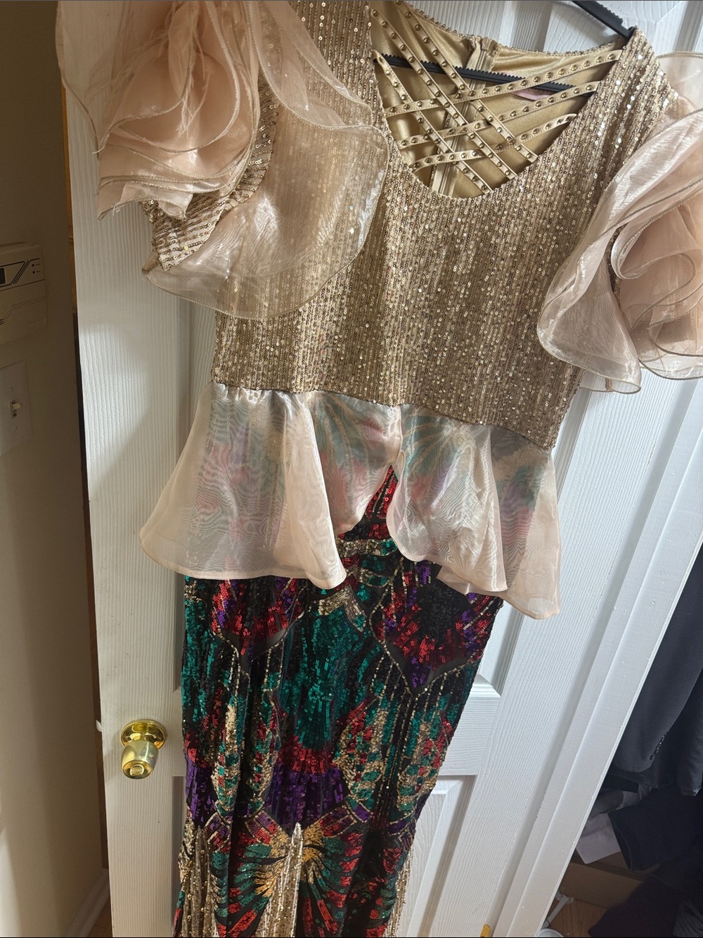 Elegant Gold and Multicolor Sequin Maxi Dress
